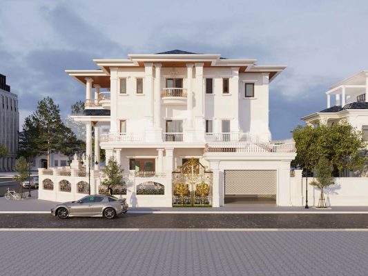 Mẫu villa tân cổ điển có thiết kế độc đáo cùng những đường nét mạnh mẽ, khỏe khoắn