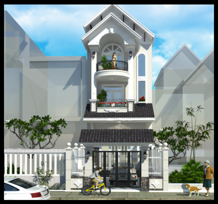 Mô hình  phối cảnh 3D mặt tiền mẫu nhà phố đẹp 3 tầng 4x18m mái thái hiện đại, sang trọng và tinh tế